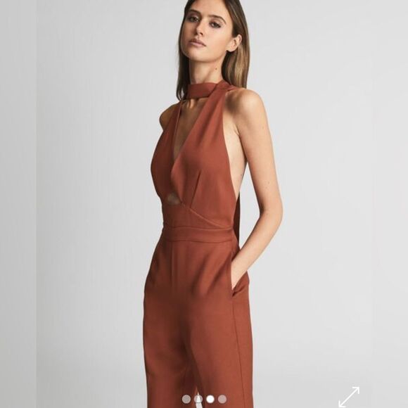 Reiss Alma Cut-Out Halter Jumpsuit in Rust- Size 2 - Picture 3 of 15